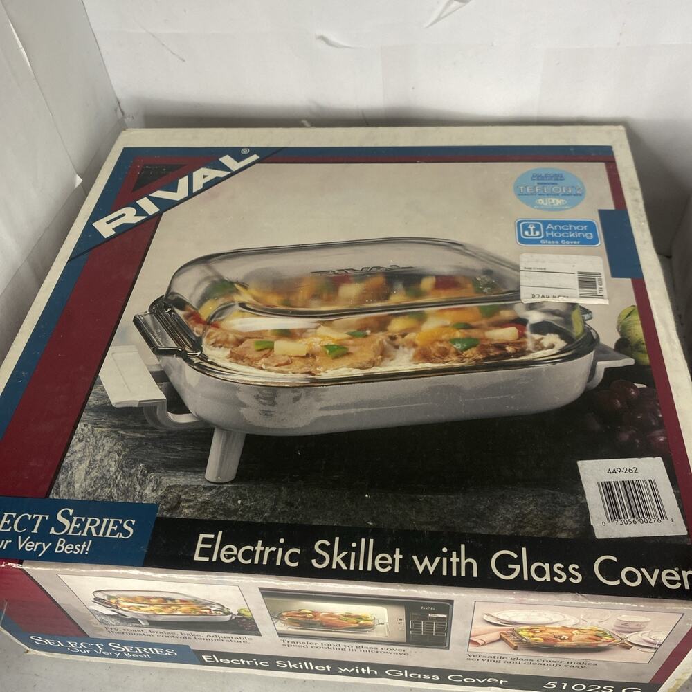 Vintage RIVAL Electric Skillet w/ Glass Cover 10.5" Square 5102S G Teflon 2